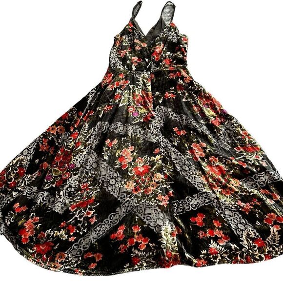 Eric + Ali Anthropologie Womens Hutch Porto Floral Velvet Dress sz 4 Multicolor - Picture 3 of 5